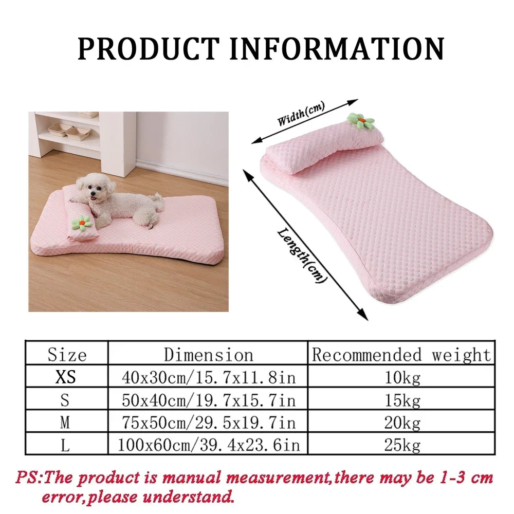 Ice Silk Pet Sofa Thickened Dog Bed Cooling Mat Detachable Pet Cushion Elastic Sponge Design for Medium Dogs with Pillow