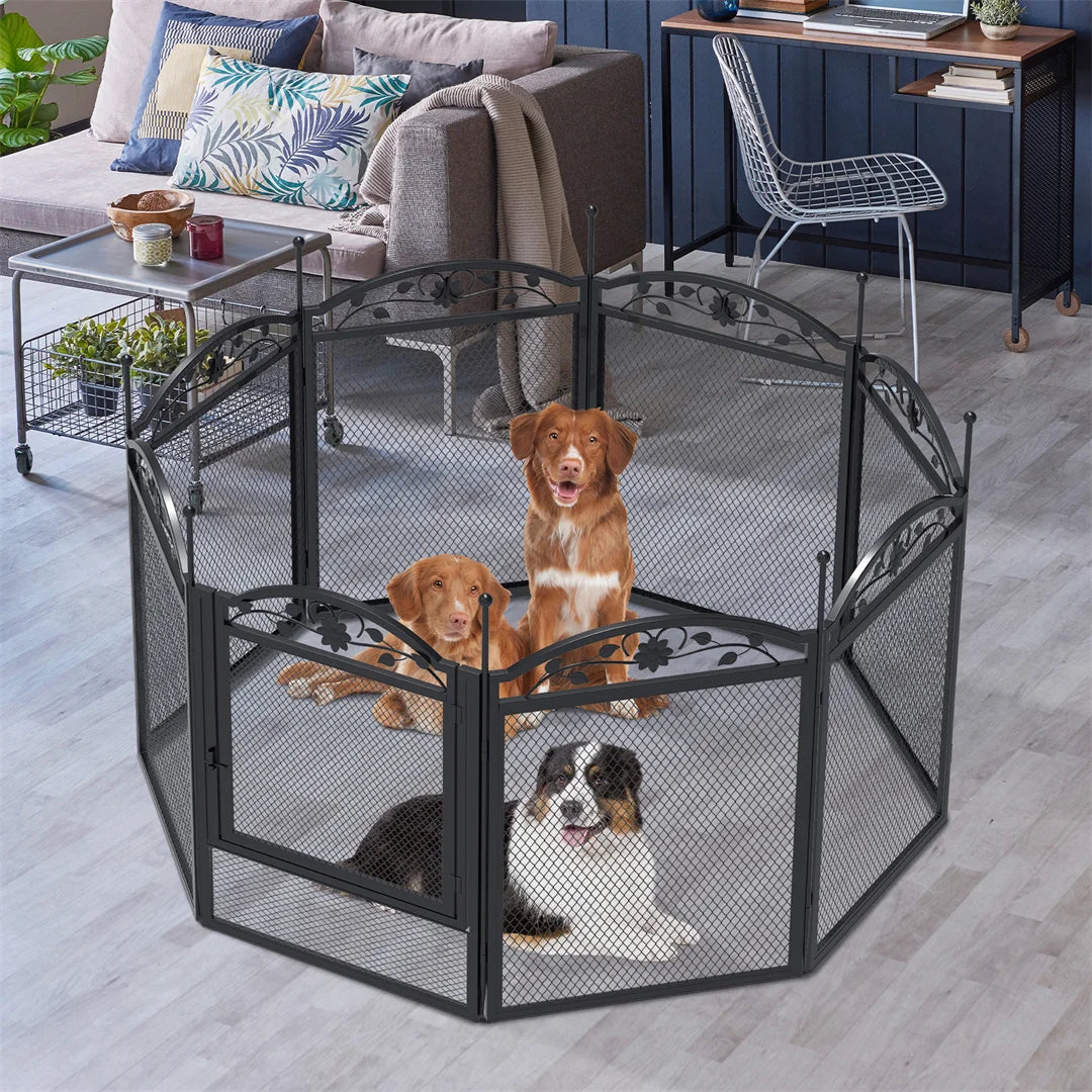 8 Panels Heavy Duty Metal Dog Playpen Whelping Fence,Multifunal Outdoor Indoor Puppy Training Fence with Waterproof Floor Pad
