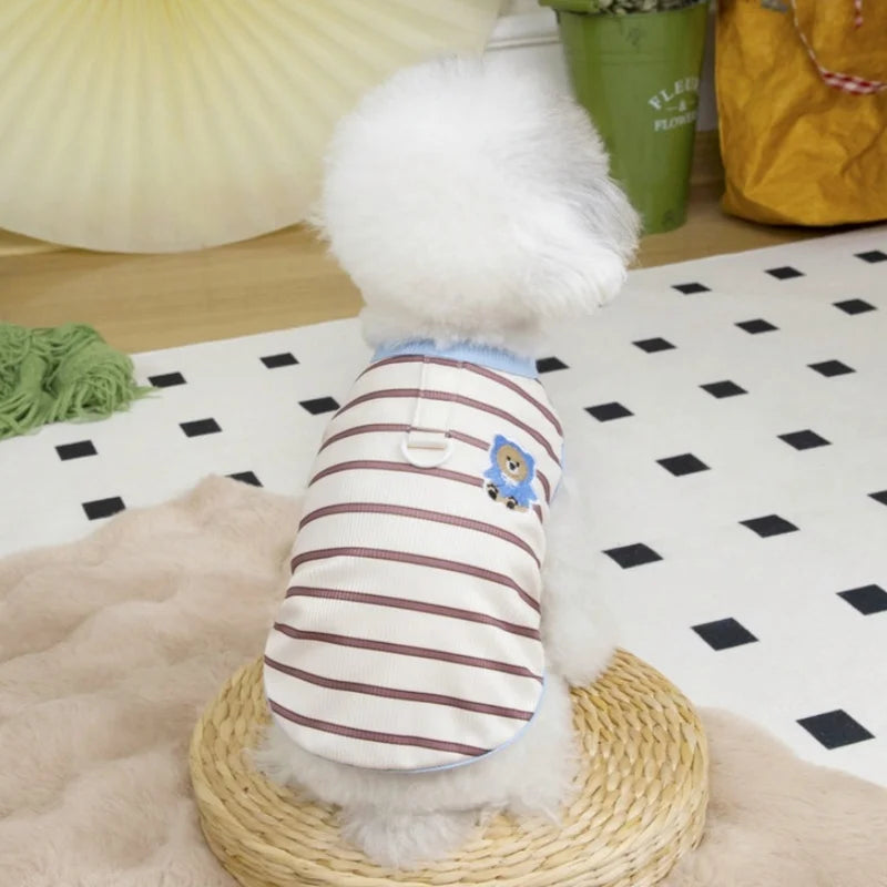 Fashion Striped Dog Vest Spring Dog Clothes Bear Print Puppy Shirt Cute Soft Cat Vest Thin Pet Pullovers Chihuahua Dog Costumes