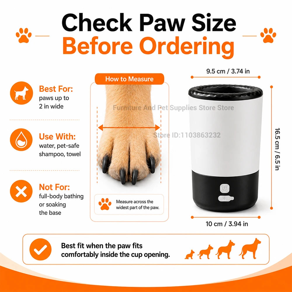 Rechargeable Automatic Dog Paw Cleaner: Pet Paw Cleaning Cup with Automatic 360° Paw Cleaner Featuring Soft Silicone Bristles