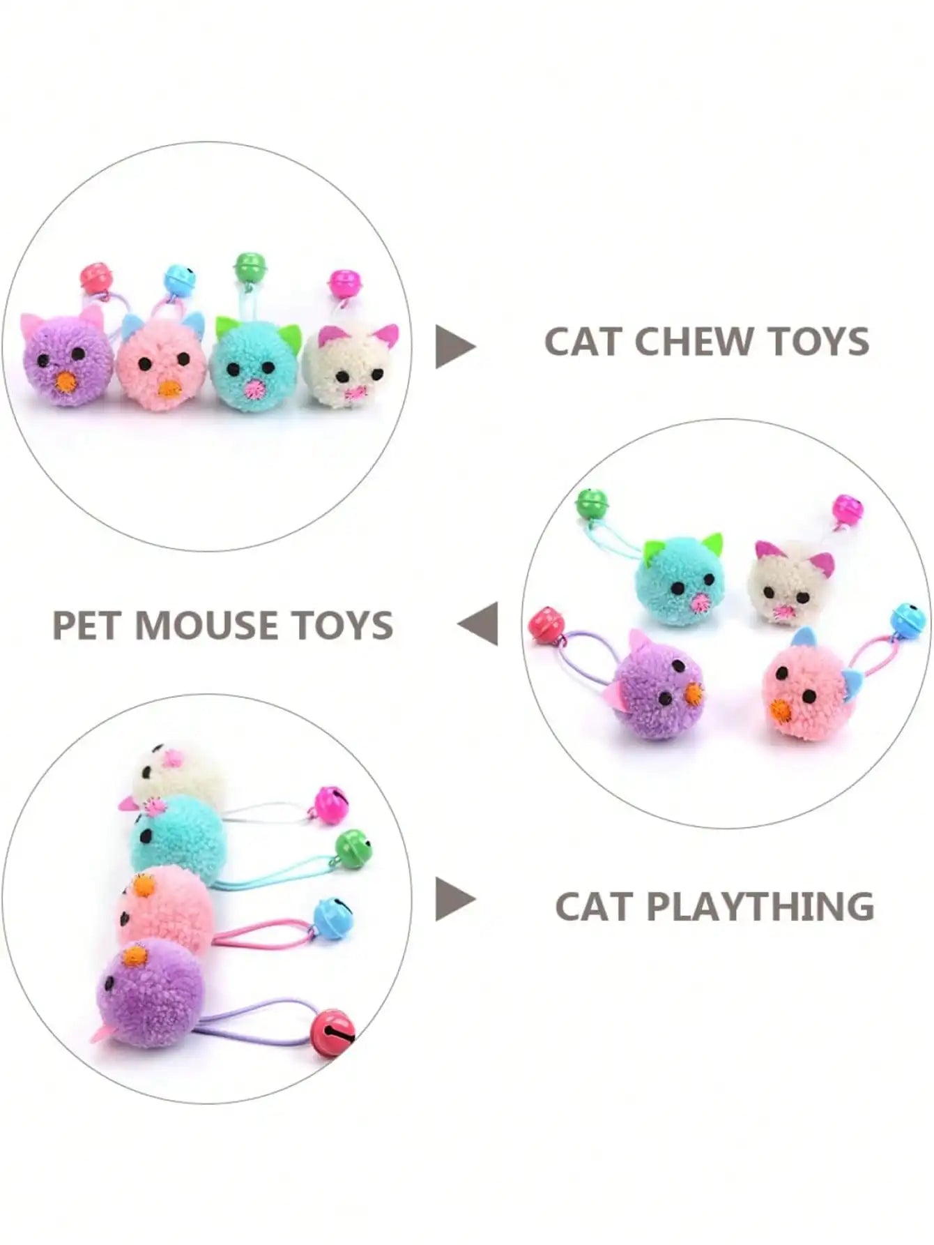 4pcs Cat Toys Set, Plush Ball With Bell, Plush Cat Ball Toys With Bells, Cute Cat Mouse Toys With Sound & Chewing Design, Interactive Indoor Cat Toys To Relieve Boredom And Destructive Behavior
