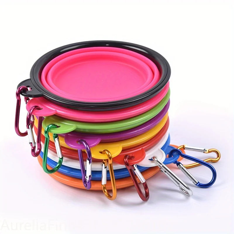 Portable Silicone Folding Dog Bowl with Rim Collapsible Pet Food Water Bowl for Outdoor Walking Travel