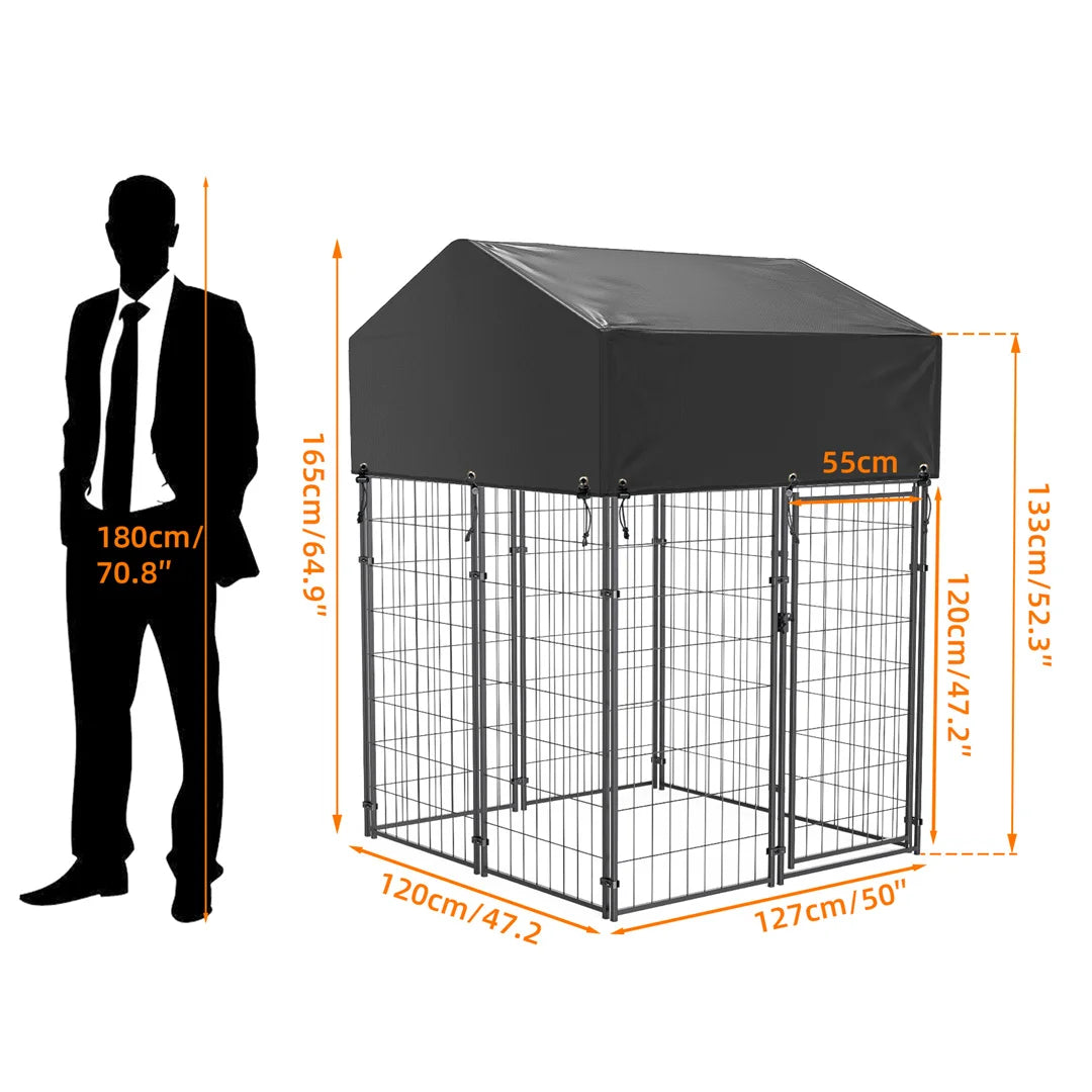 64.9" Heavy Duty Metal Outdoor Dog Kennel Playpen Crate Welded Wire Poultry Hens,Ducks,Geese Crate with Waterproof Cover