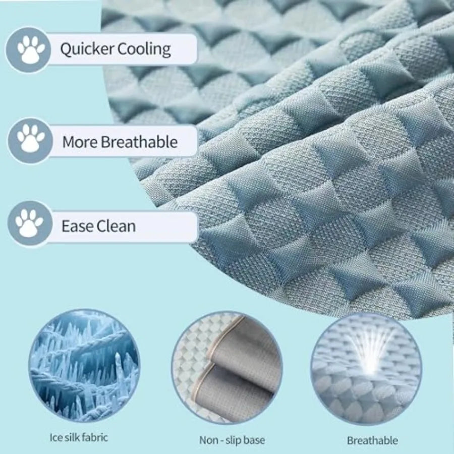 Summer Cooling Mat for Dogs and cats, Non-Slip Ice Silk Self Cool Mat for Medium and small Pets, Non-Toxic, Scratch-Proof and W